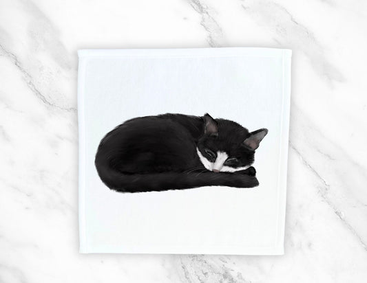 Sleeping Tuxedo Cat Washcloth - MerikaArt