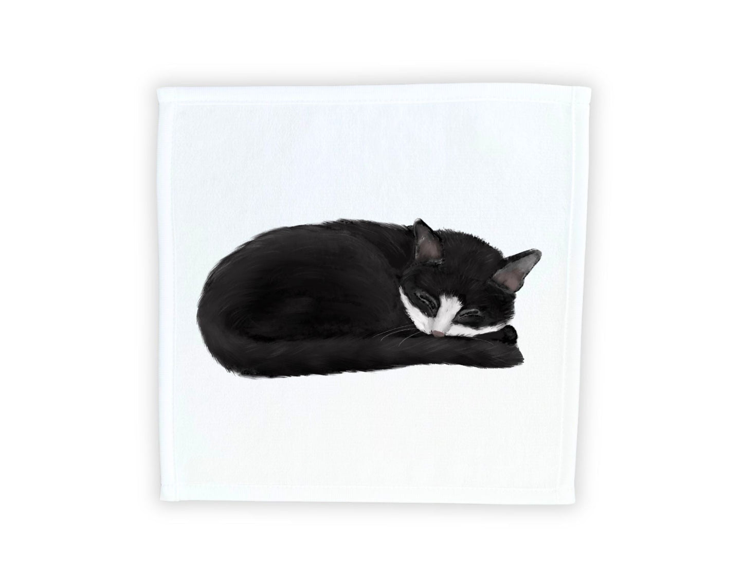 Sleeping Tuxedo Cat Washcloth - MerikaArt