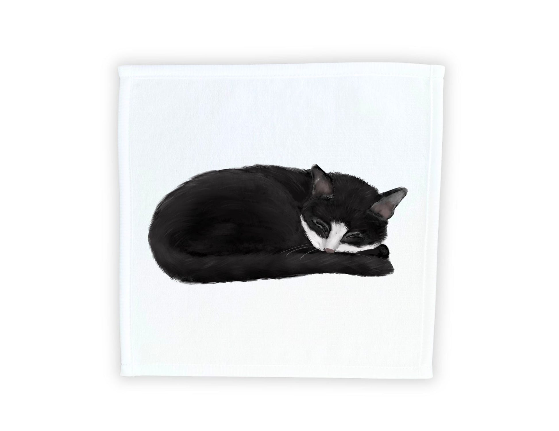 Sleeping Tuxedo Cat Washcloth - MerikaArt