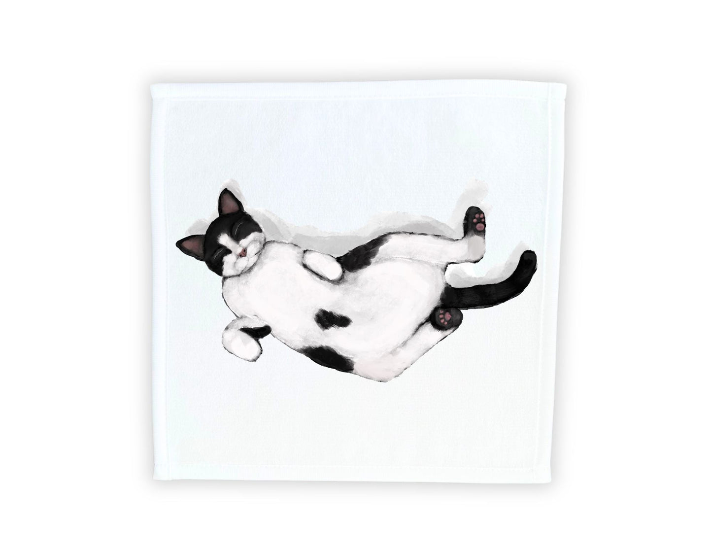 Sleeping Tuxedo Cat Washcloth - MerikaArt