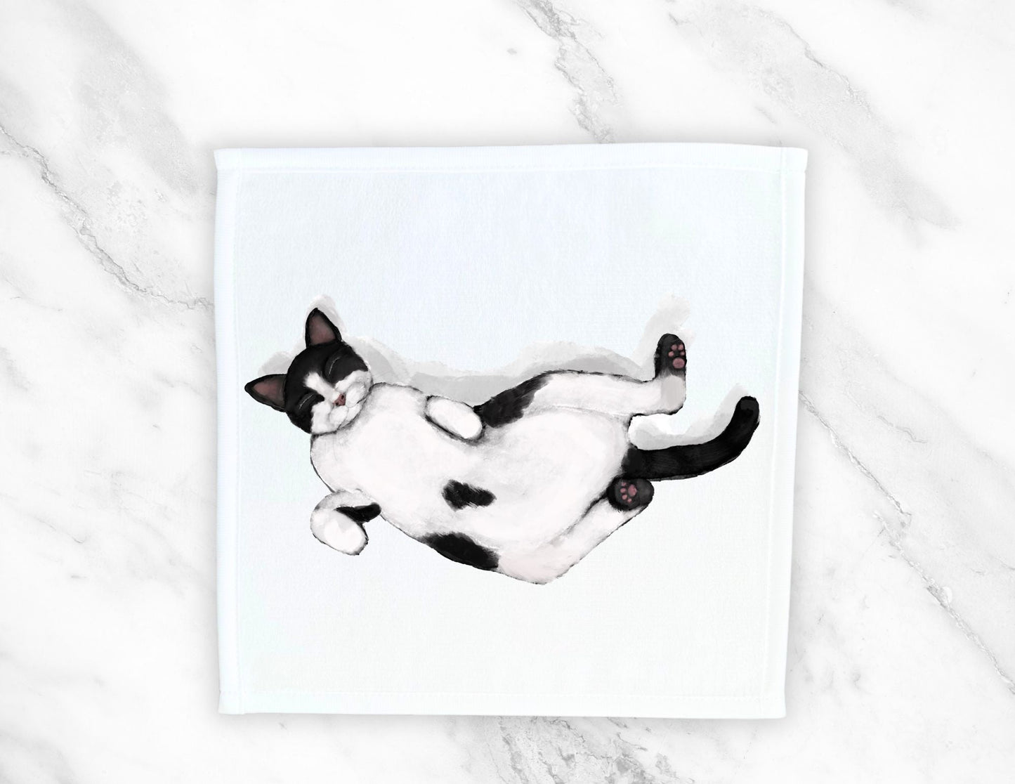 Sleeping Tuxedo Cat Washcloth - MerikaArt