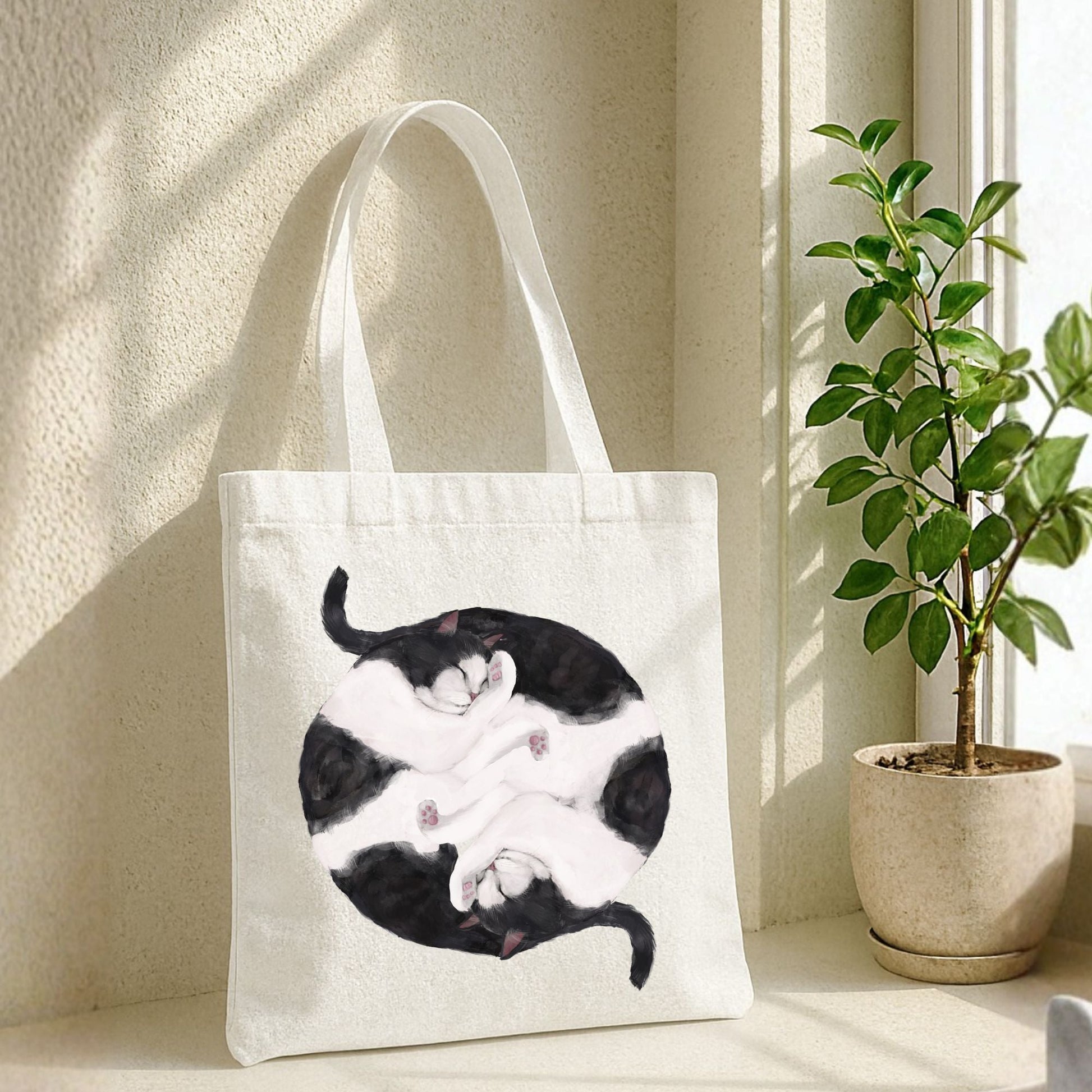 Sleeping Tuxedo Cats Canvas Tote Bag - MerikaArt
