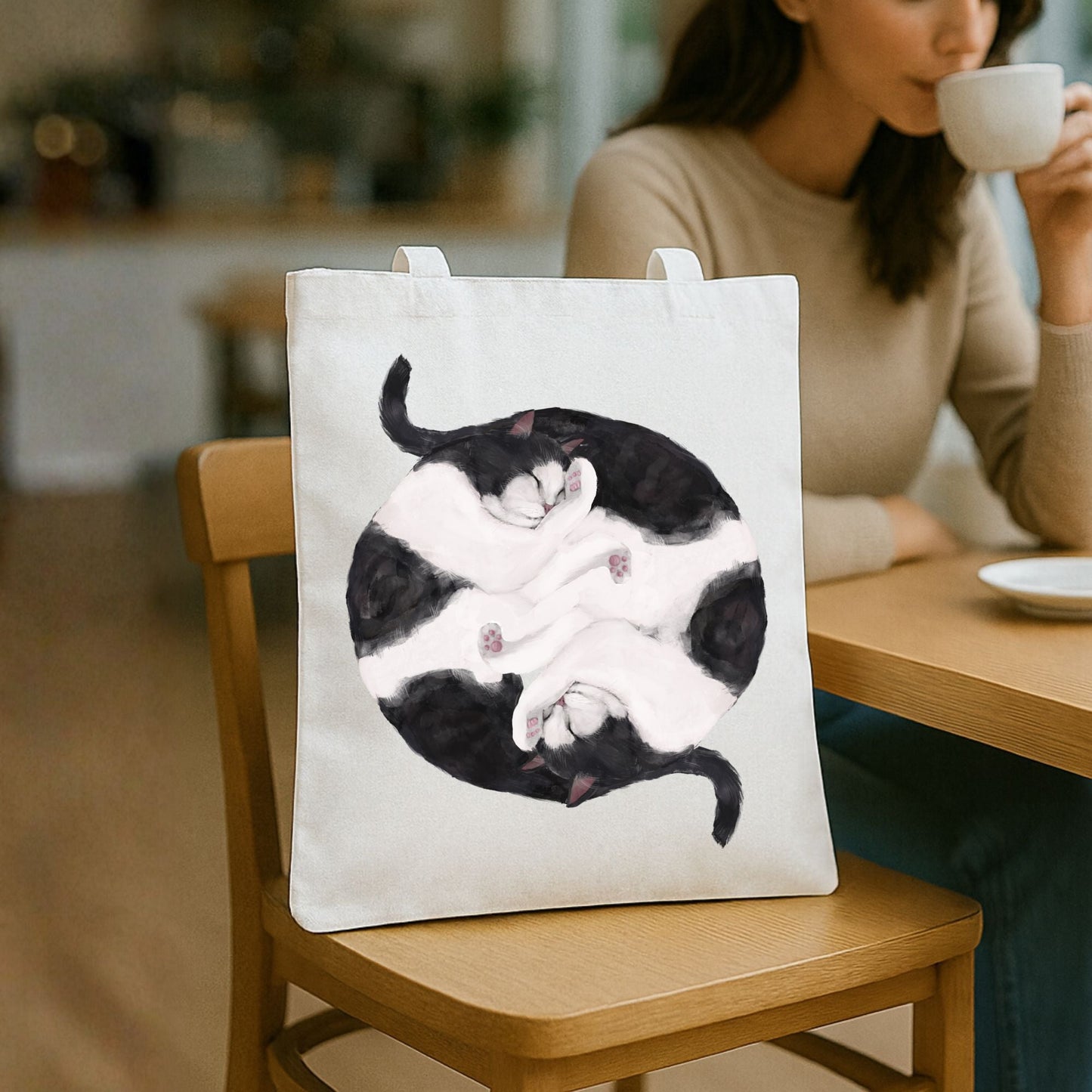 Sleeping Tuxedo Cats Canvas Tote Bag - MerikaArt