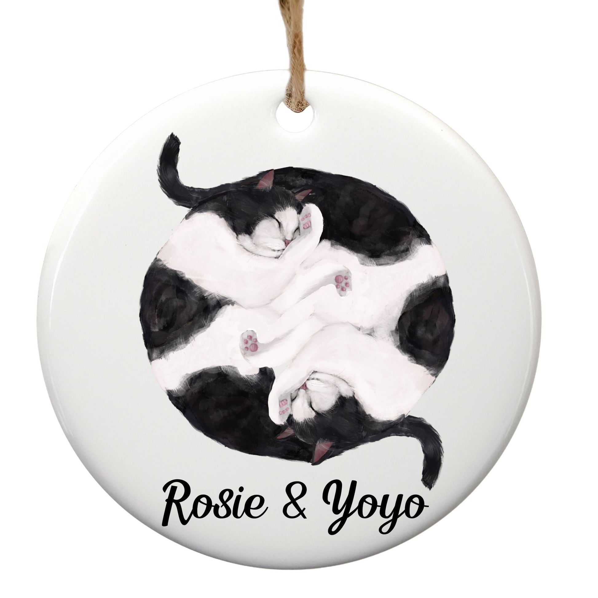 Sleeping Tuxedo Cats Ceramic Ornament - MerikaArt
