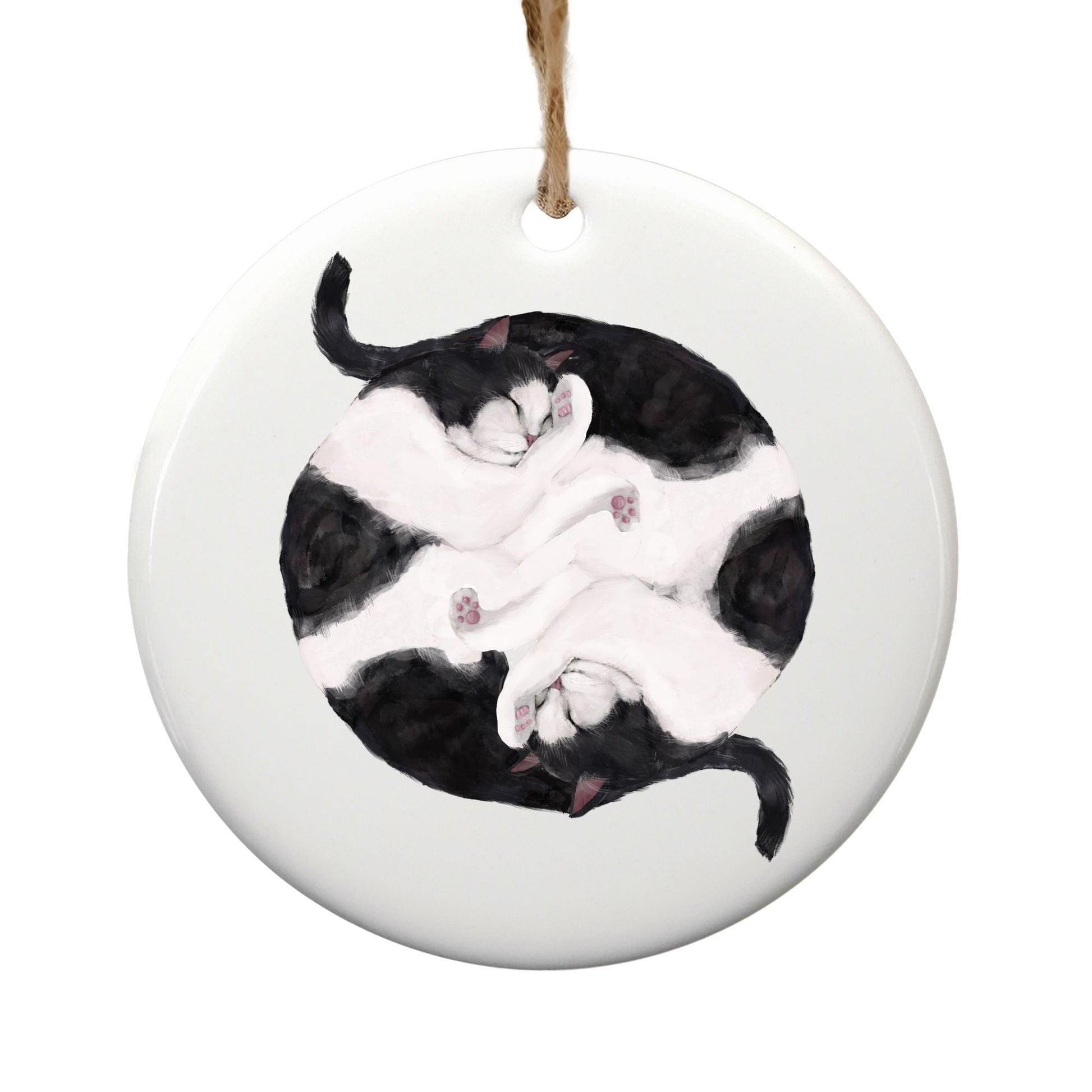 Sleeping Tuxedo Cats Ceramic Ornament - MerikaArt
