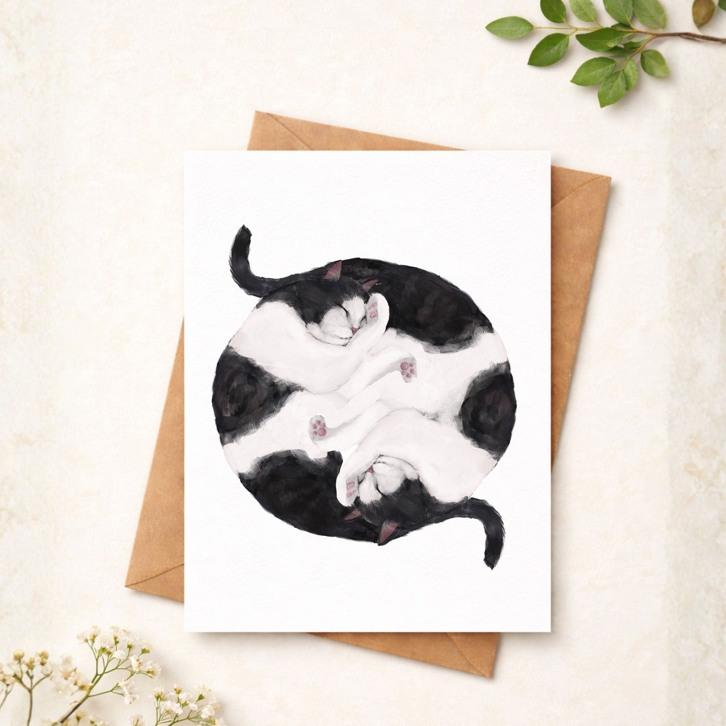 Sleeping Tuxedo Cats Postcard - MerikaArt