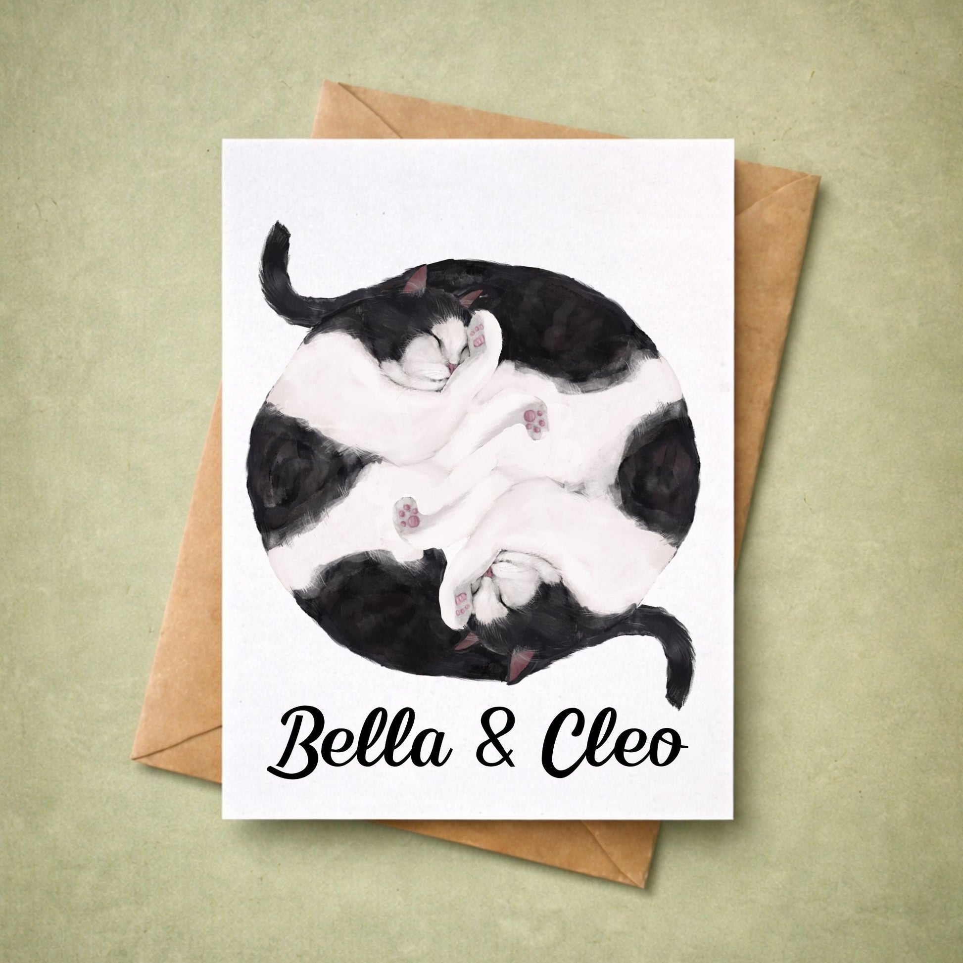 Sleeping Tuxedo Cats Postcard - MerikaArt