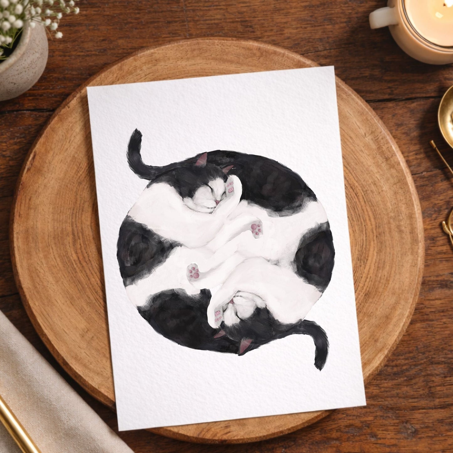 Sleeping Tuxedo Cats Postcard - MerikaArt