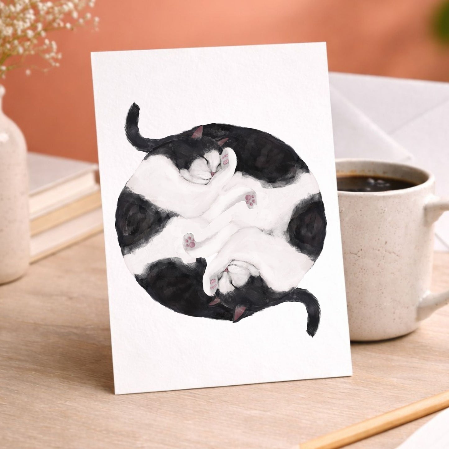 Sleeping Tuxedo Cats Postcard - MerikaArt