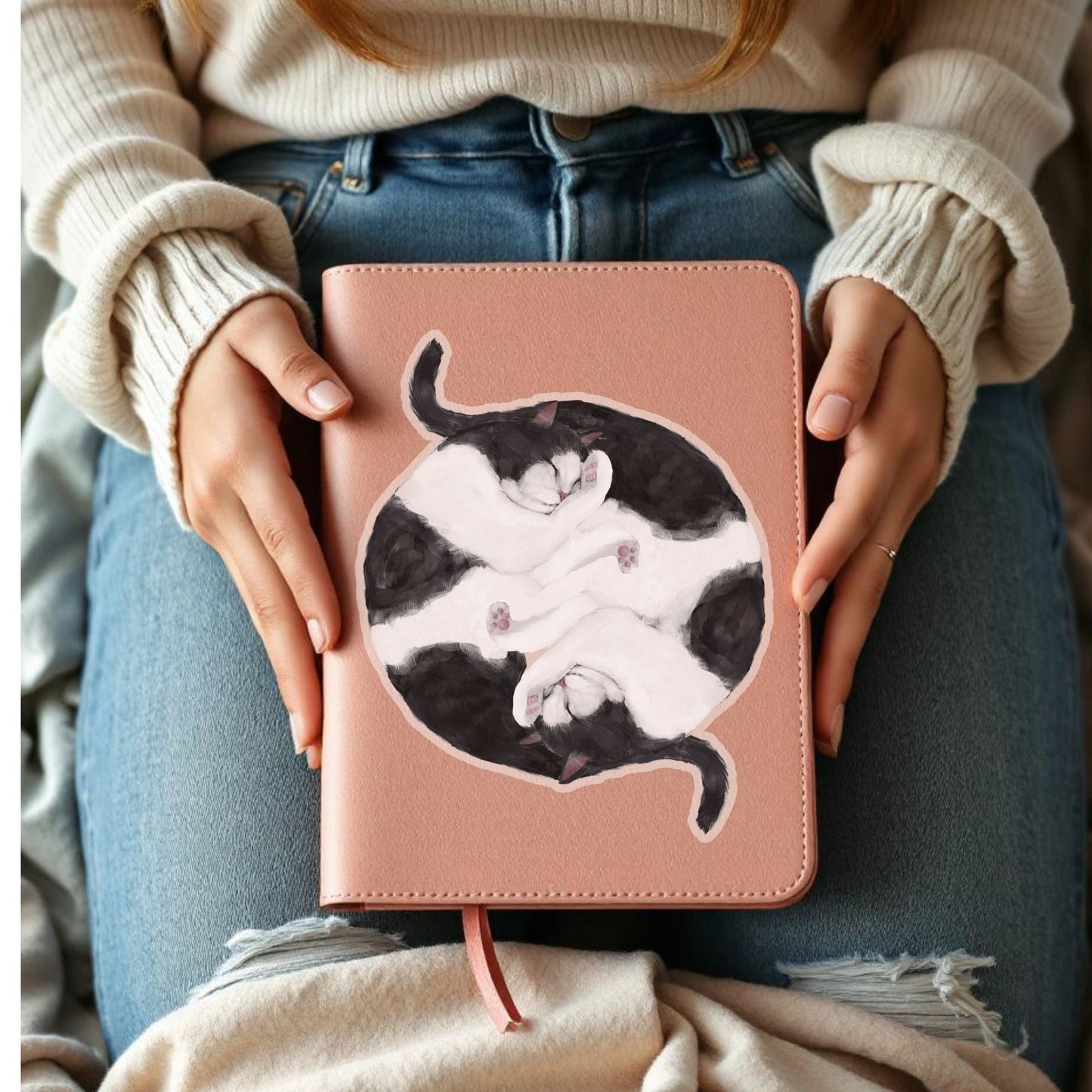 Sleeping Tuxedo Cats Vinyl Sticker - MerikaArt