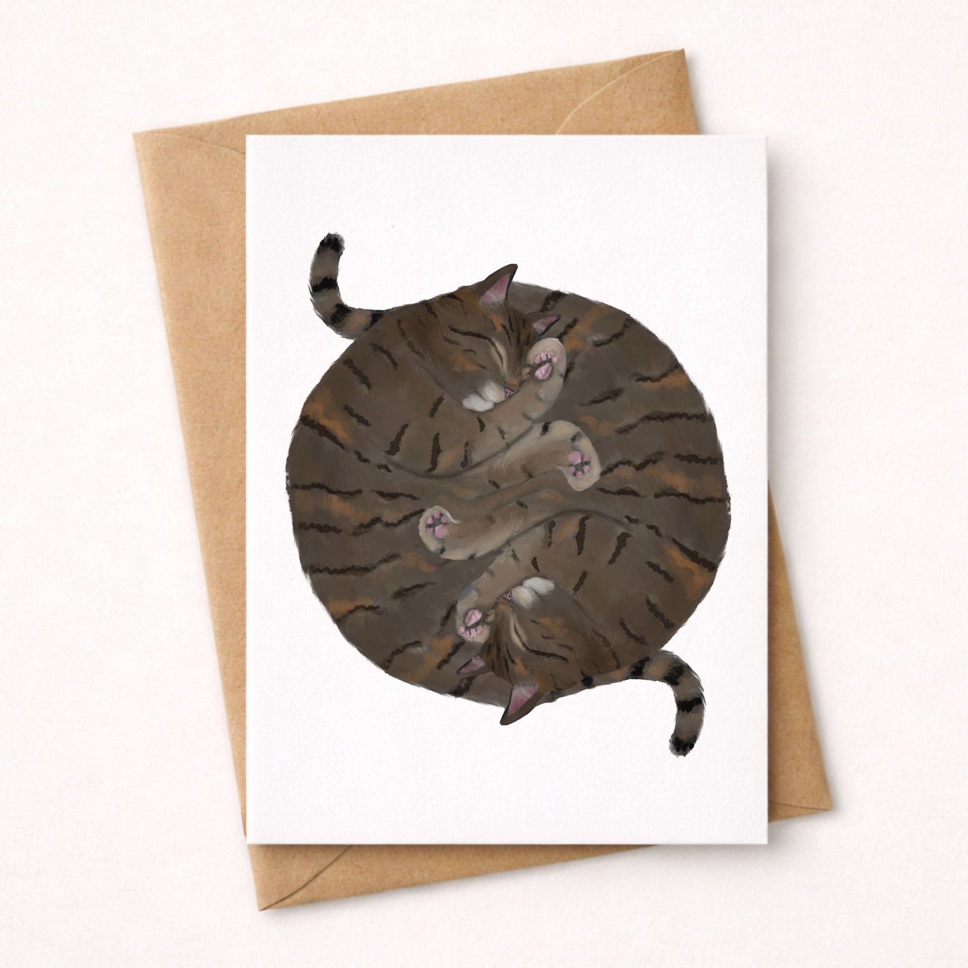 Sleeping Twin Tabby Cats Postcard - MerikaArt