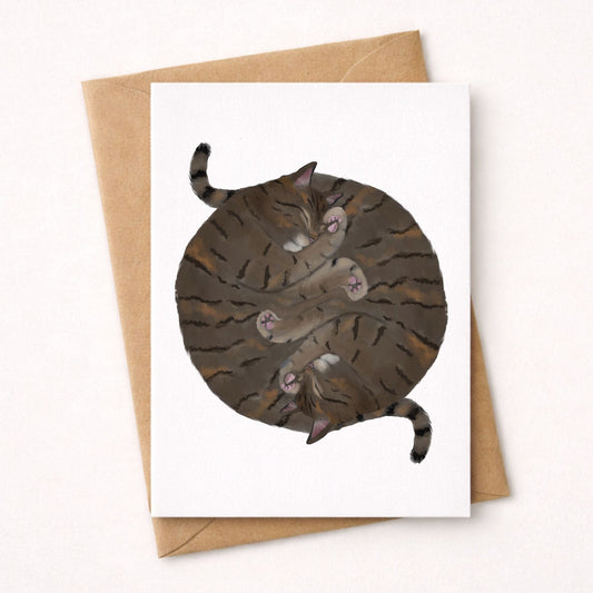 Sleeping Twin Tabby Cats Postcard - MerikaArt
