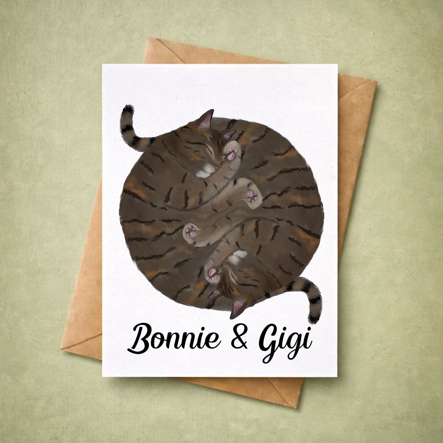 Sleeping Twin Tabby Cats Postcard - MerikaArt