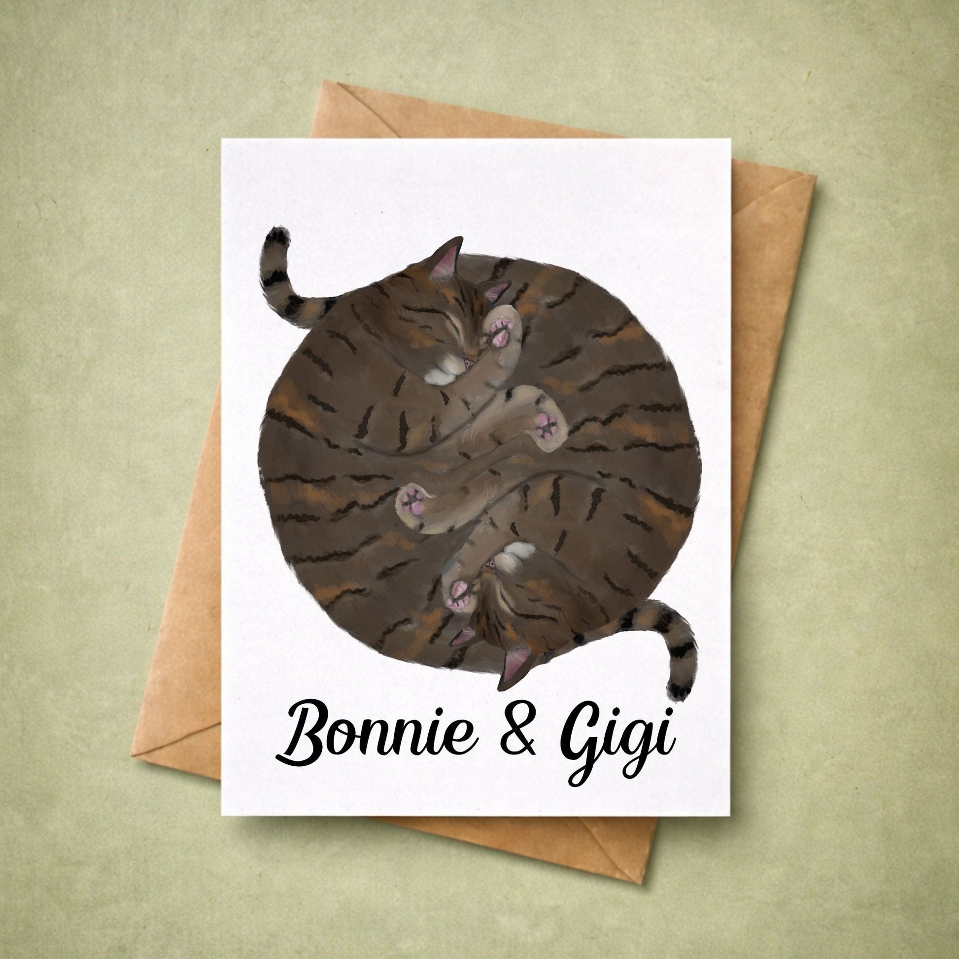 Sleeping Twin Tabby Cats Postcard - MerikaArt