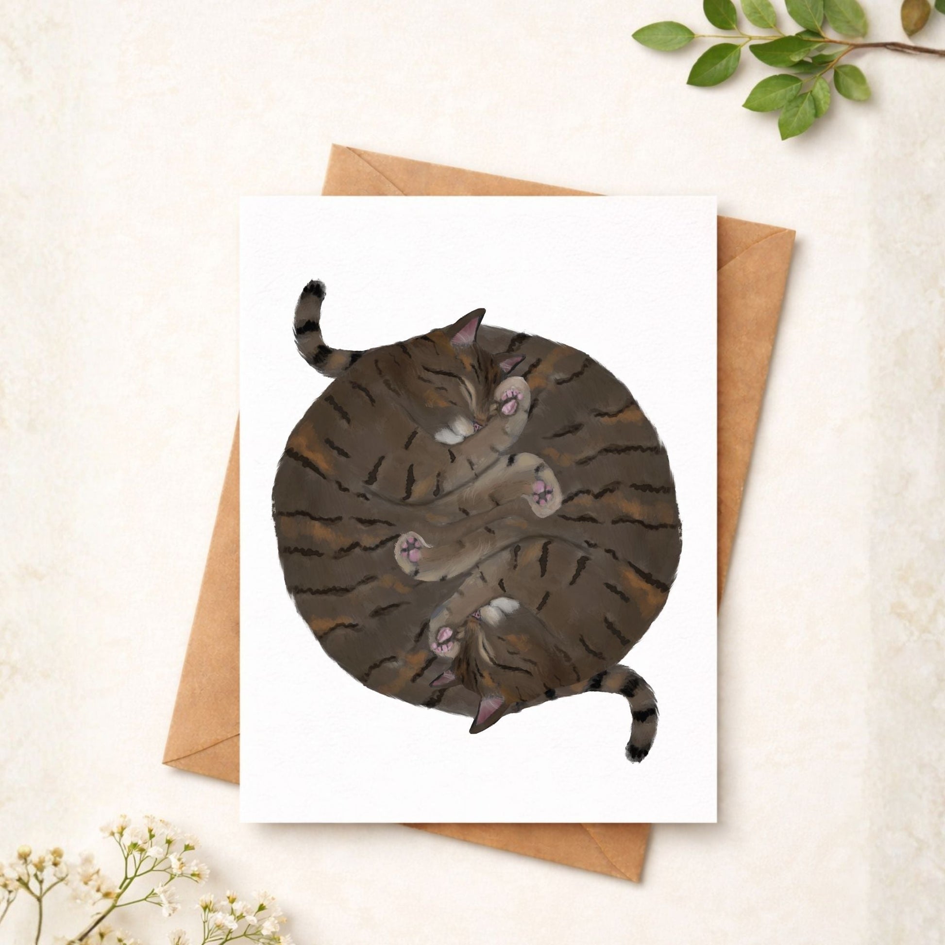 Sleeping Twin Tabby Cats Postcard - MerikaArt