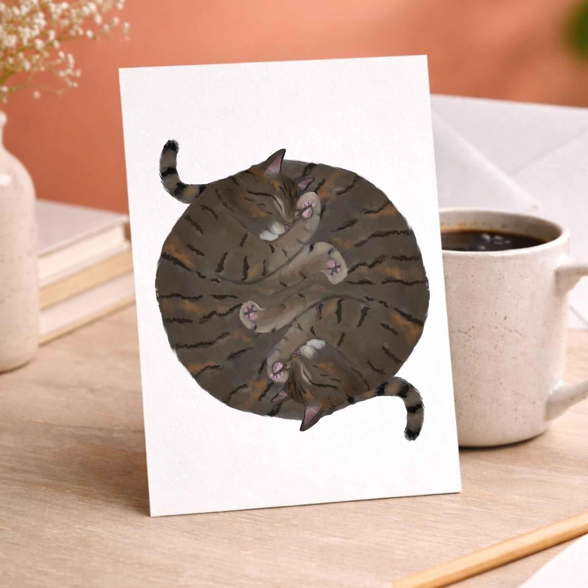 Sleeping Twin Tabby Cats Postcard - MerikaArt