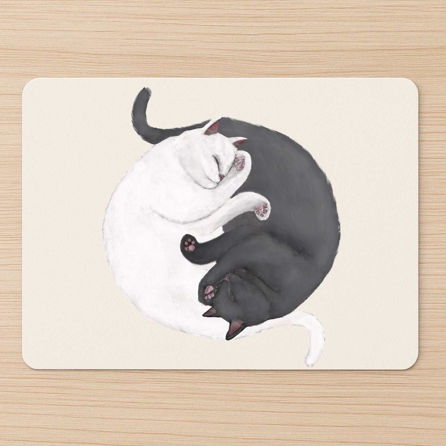 Sleeping White and Black Cats Mousepad - MerikaArt