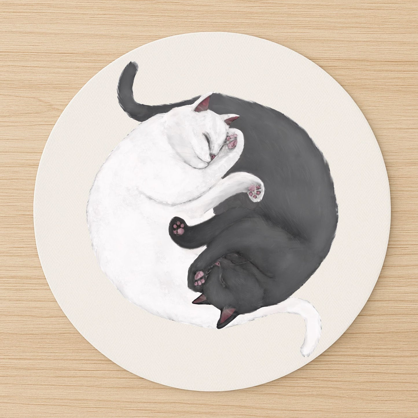Sleeping White and Black Cats Mousepad - MerikaArt