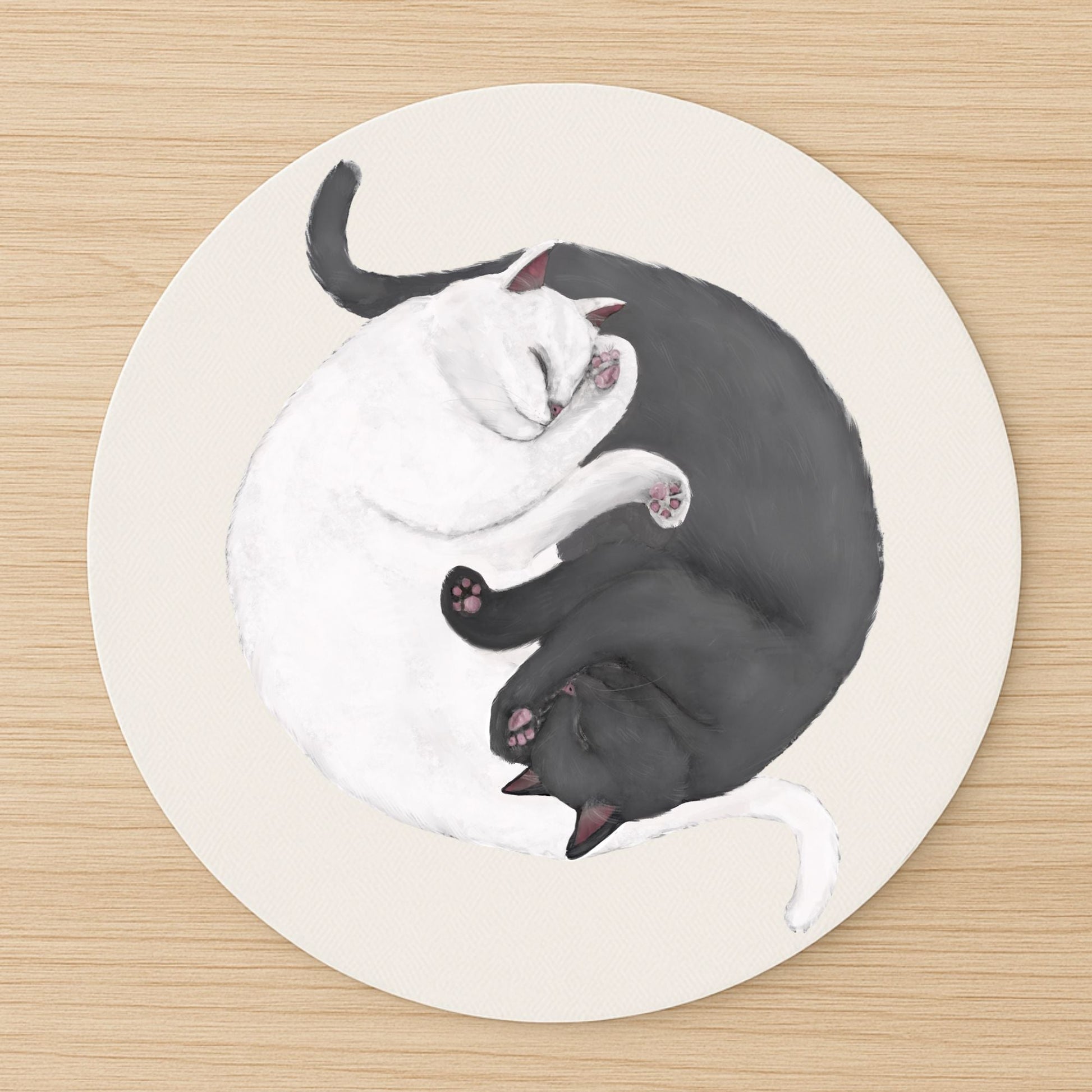 Sleeping White and Black Cats Mousepad - MerikaArt