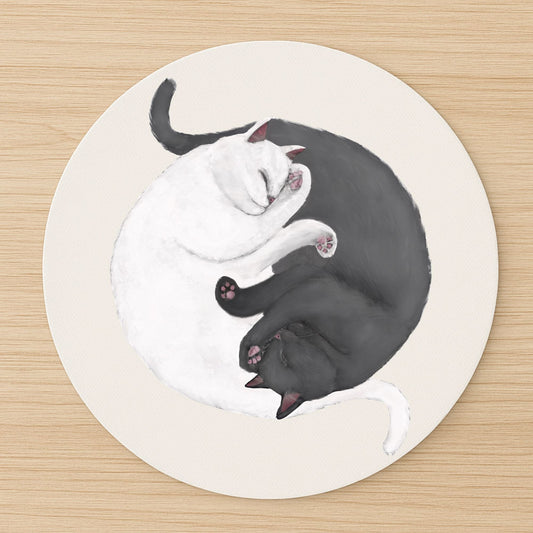 Sleeping White and Black Cats Mousepad - MerikaArt