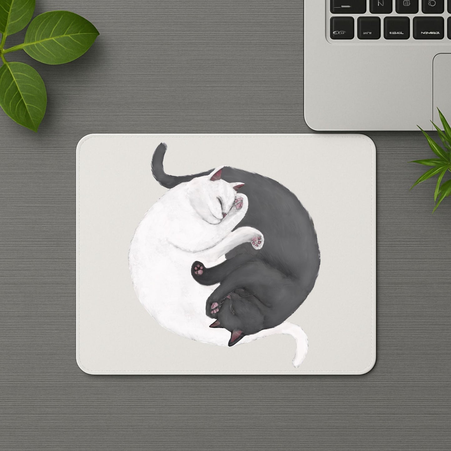 Sleeping White and Black Cats Mousepad - MerikaArt