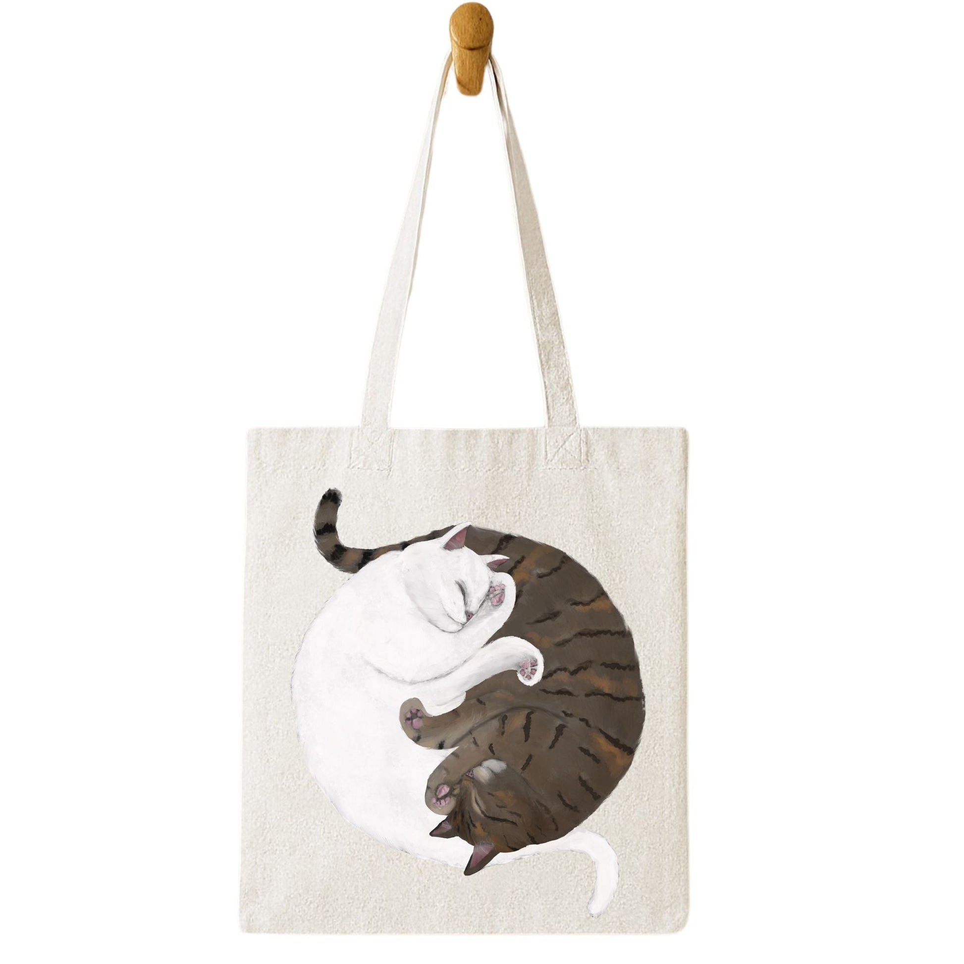 Sleeping White and Brown Tabby Cats Canvas Tote Bag - MerikaArt