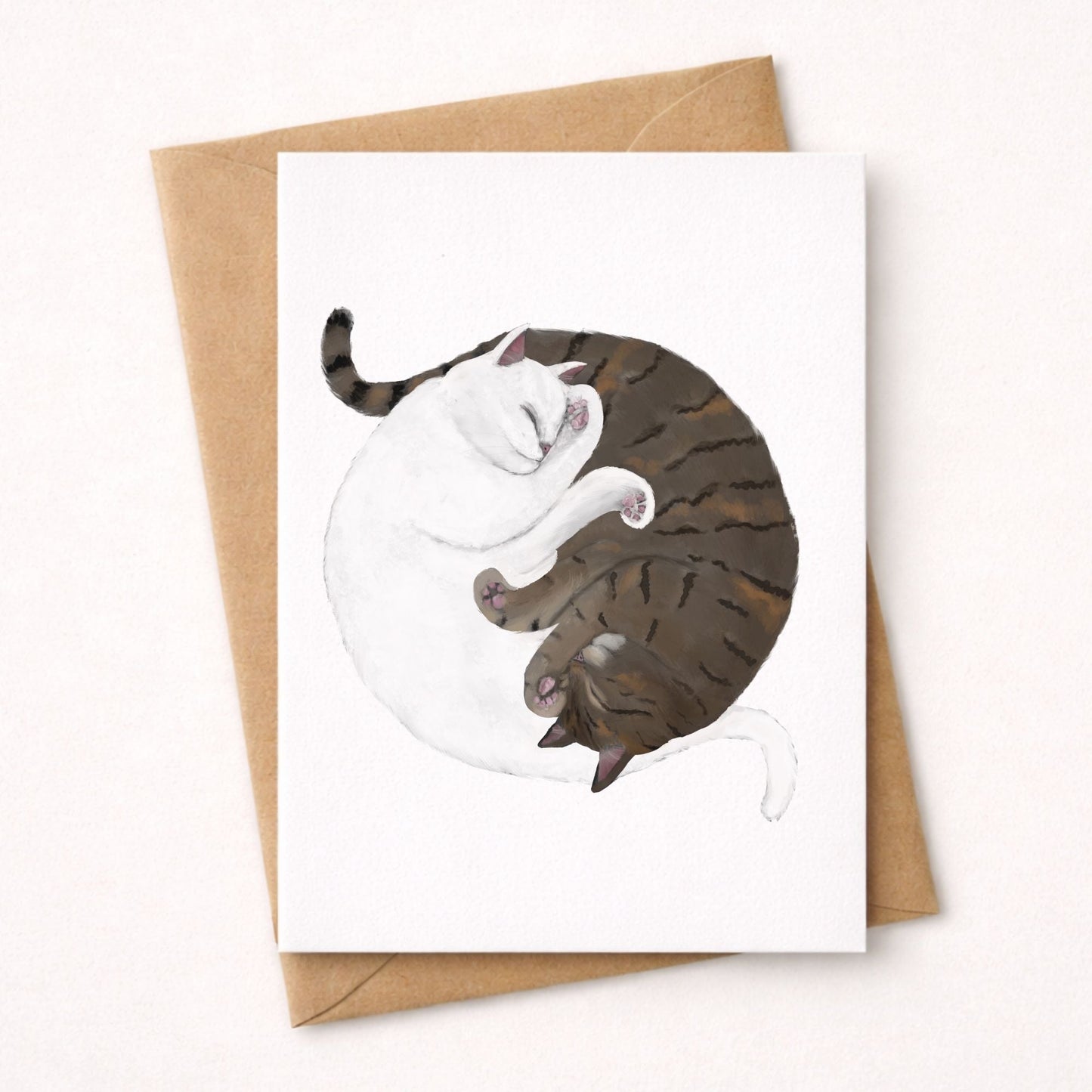 Sleeping White And Brown Tabby Cats Postcards - MerikaArt