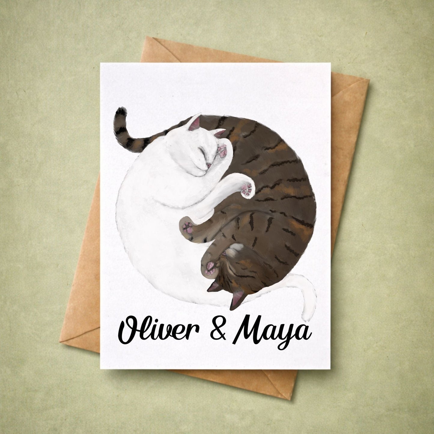 Sleeping White And Brown Tabby Cats Postcards - MerikaArt
