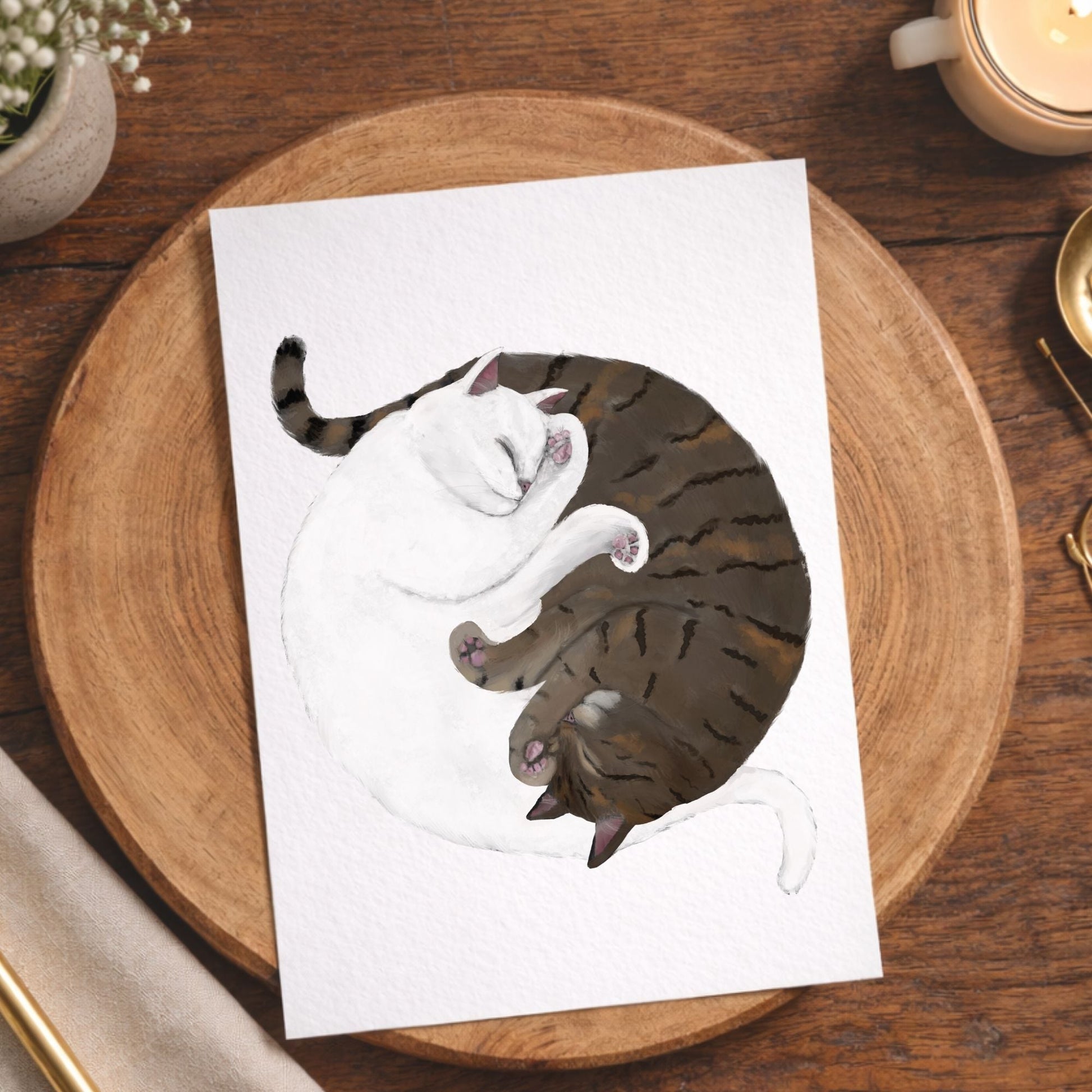 Sleeping White And Brown Tabby Cats Postcards - MerikaArt
