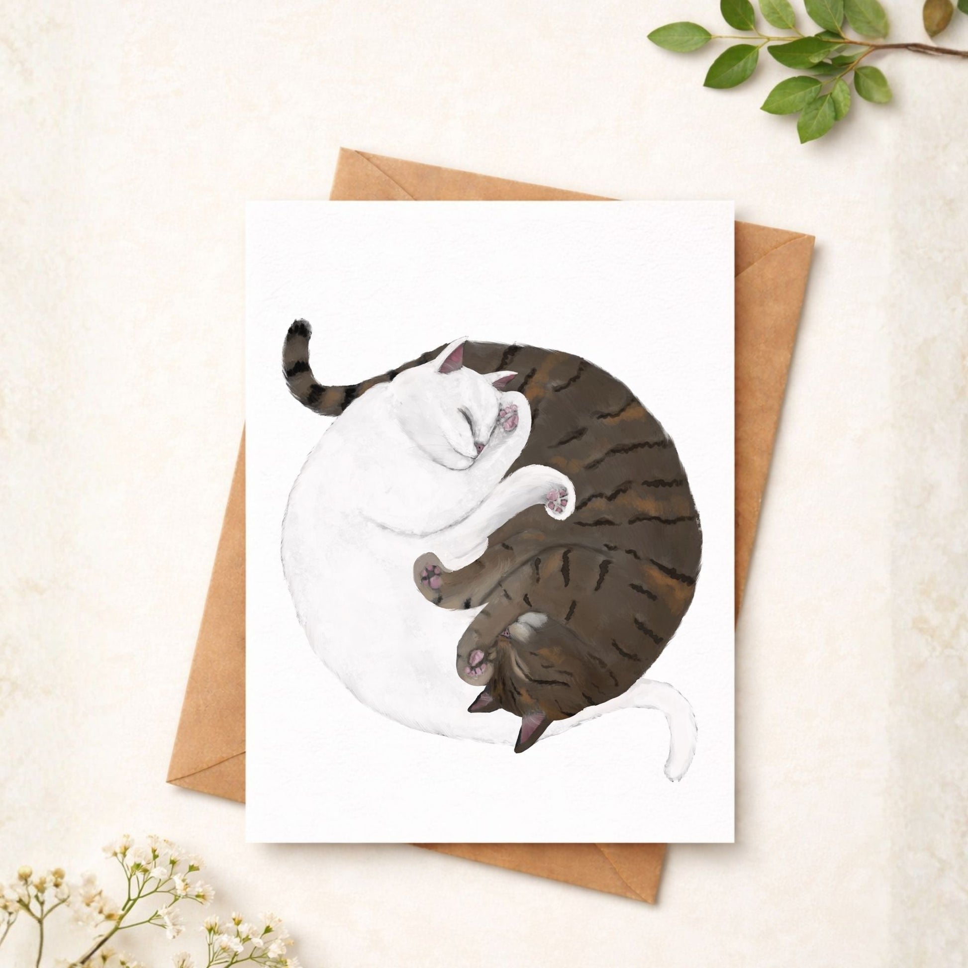 Sleeping White And Brown Tabby Cats Postcards - MerikaArt