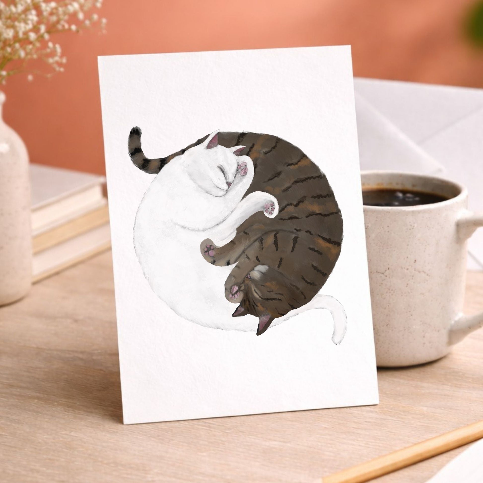 Sleeping White And Brown Tabby Cats Postcards - MerikaArt