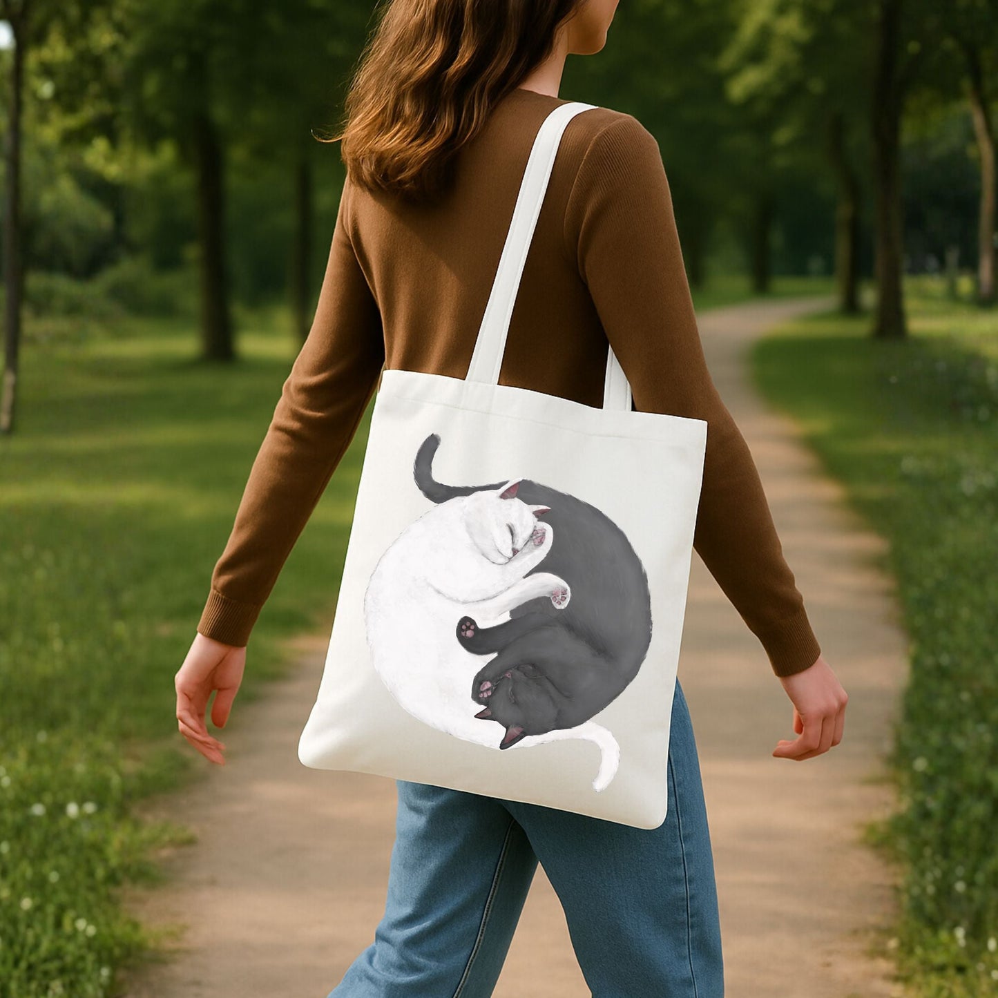 Sleeping White and Gray Cats Canvas Tote Bag - MerikaArt