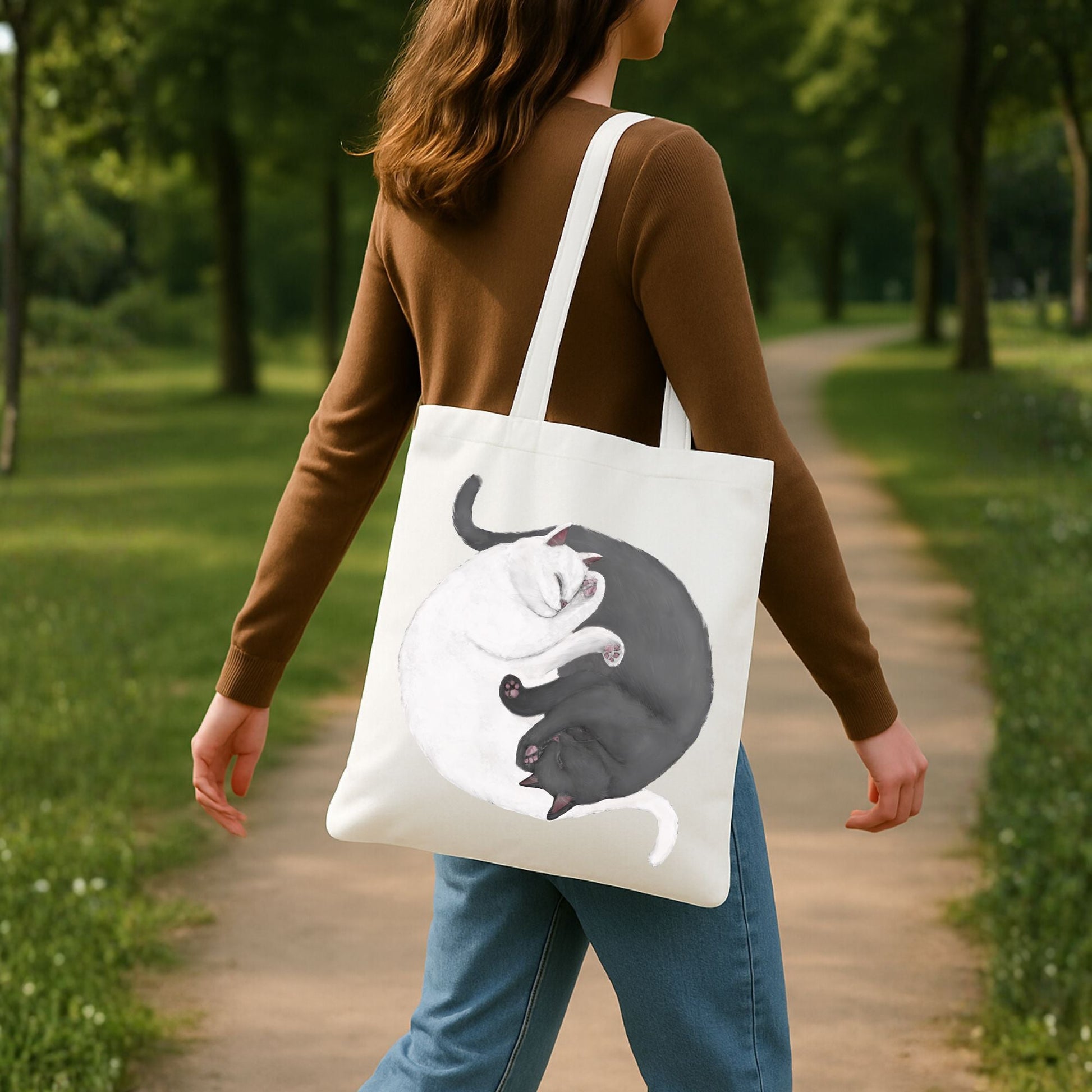 Sleeping White and Gray Cats Canvas Tote Bag - MerikaArt