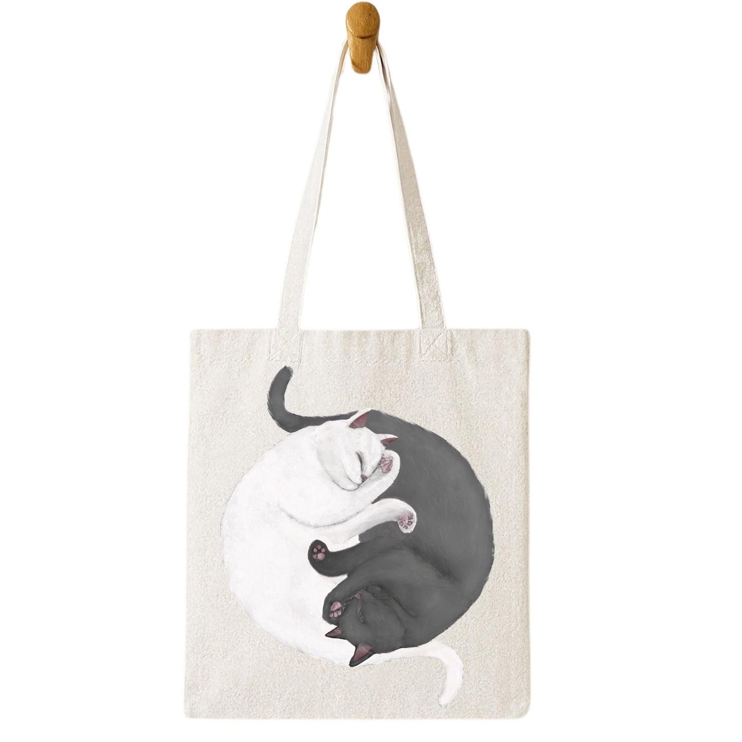 Sleeping White and Gray Cats Canvas Tote Bag - MerikaArt