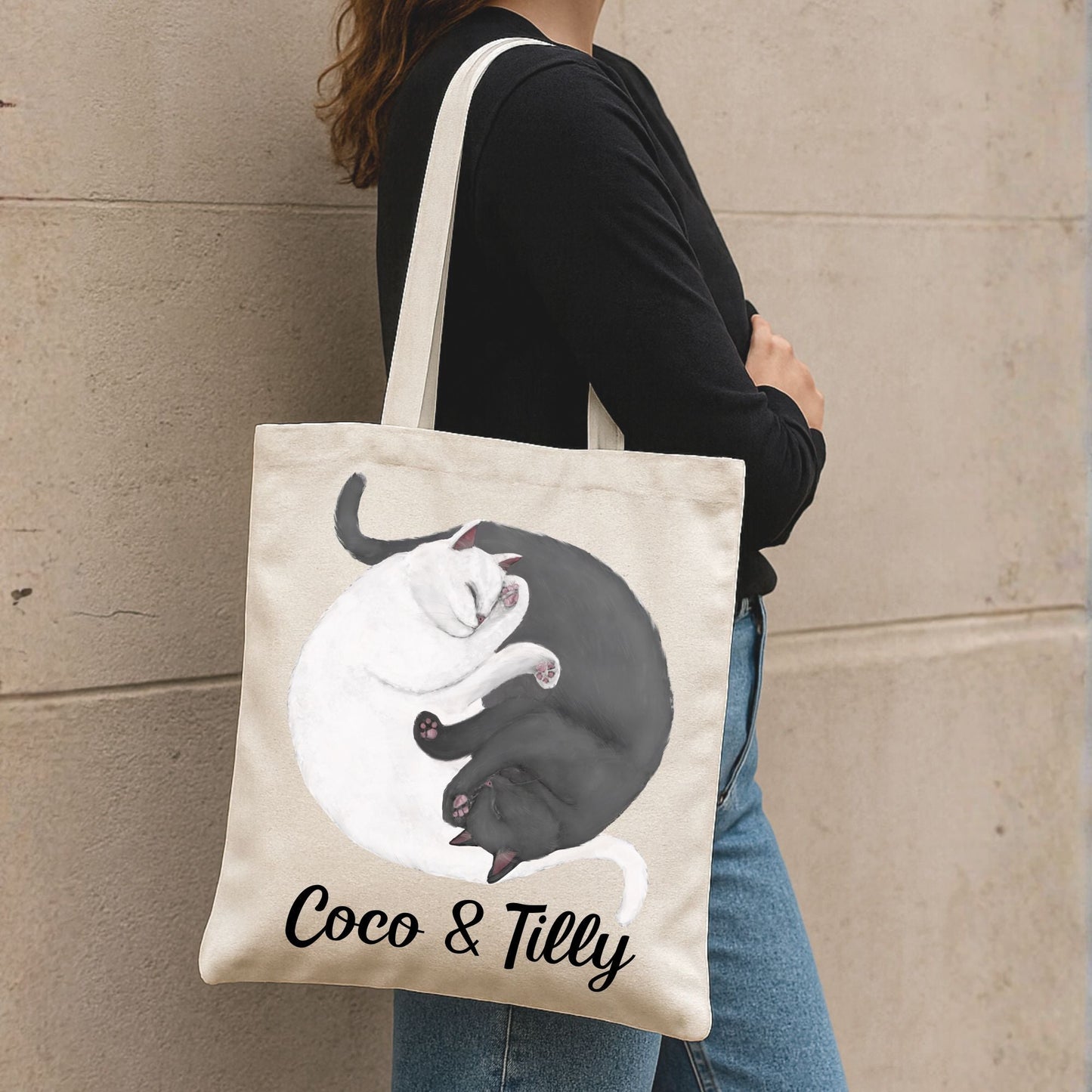 Sleeping White and Gray Cats Canvas Tote Bag - MerikaArt
