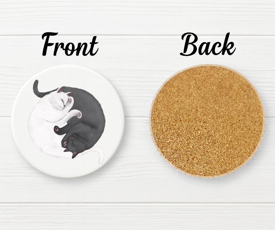 Sleeping White and Gray Cats Ceramic Coaster - MerikaArt