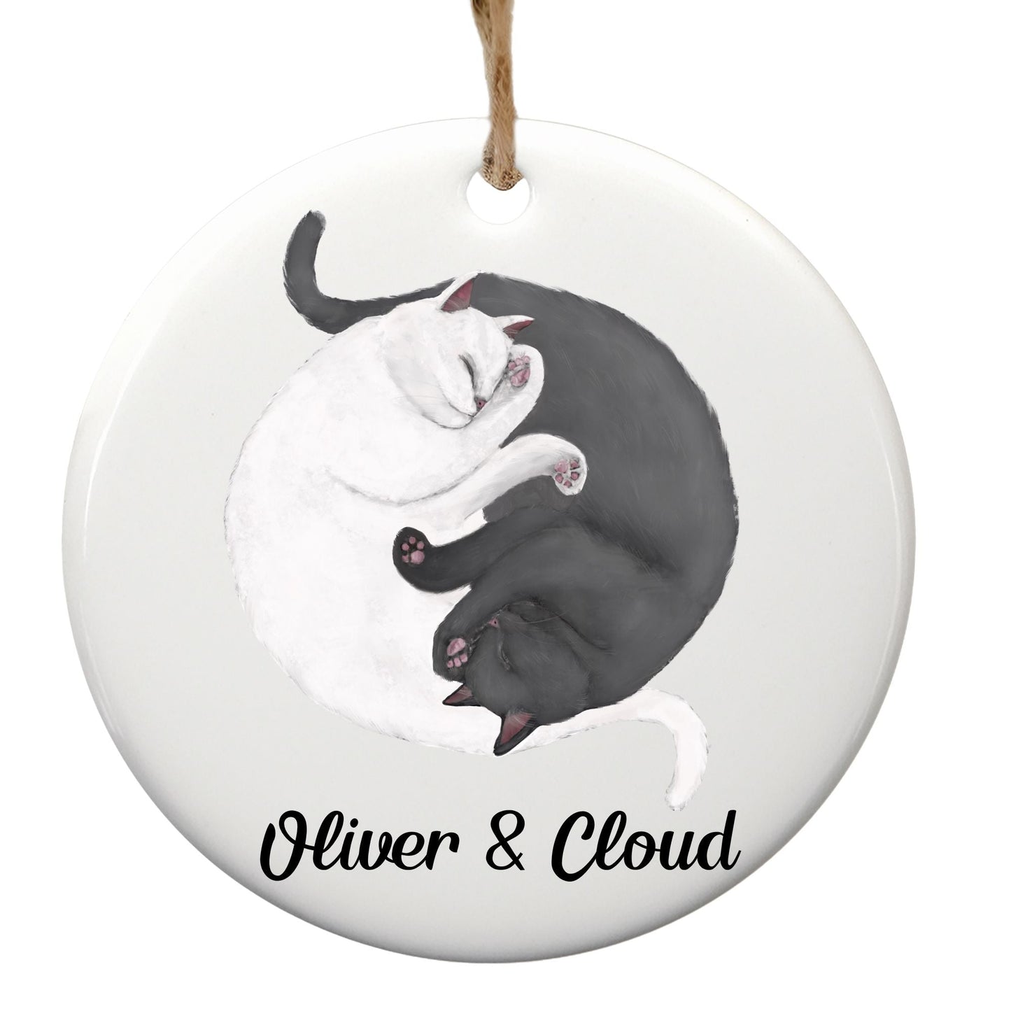Sleeping White And Gray Cats Ceramic Ornament - MerikaArt