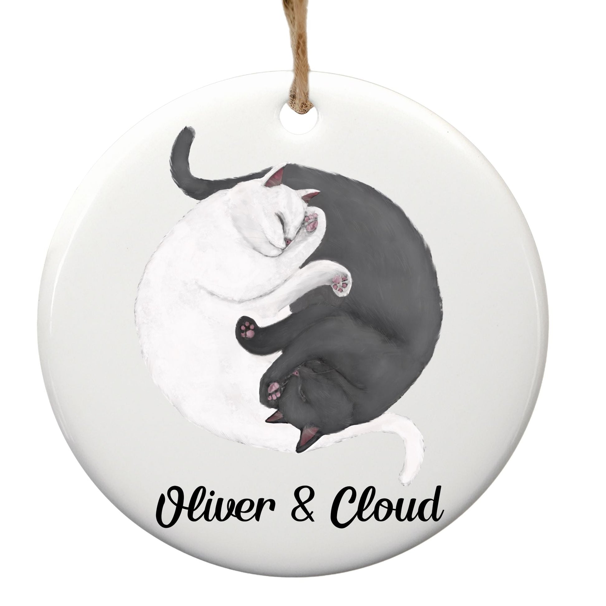 Sleeping White And Gray Cats Ceramic Ornament - MerikaArt