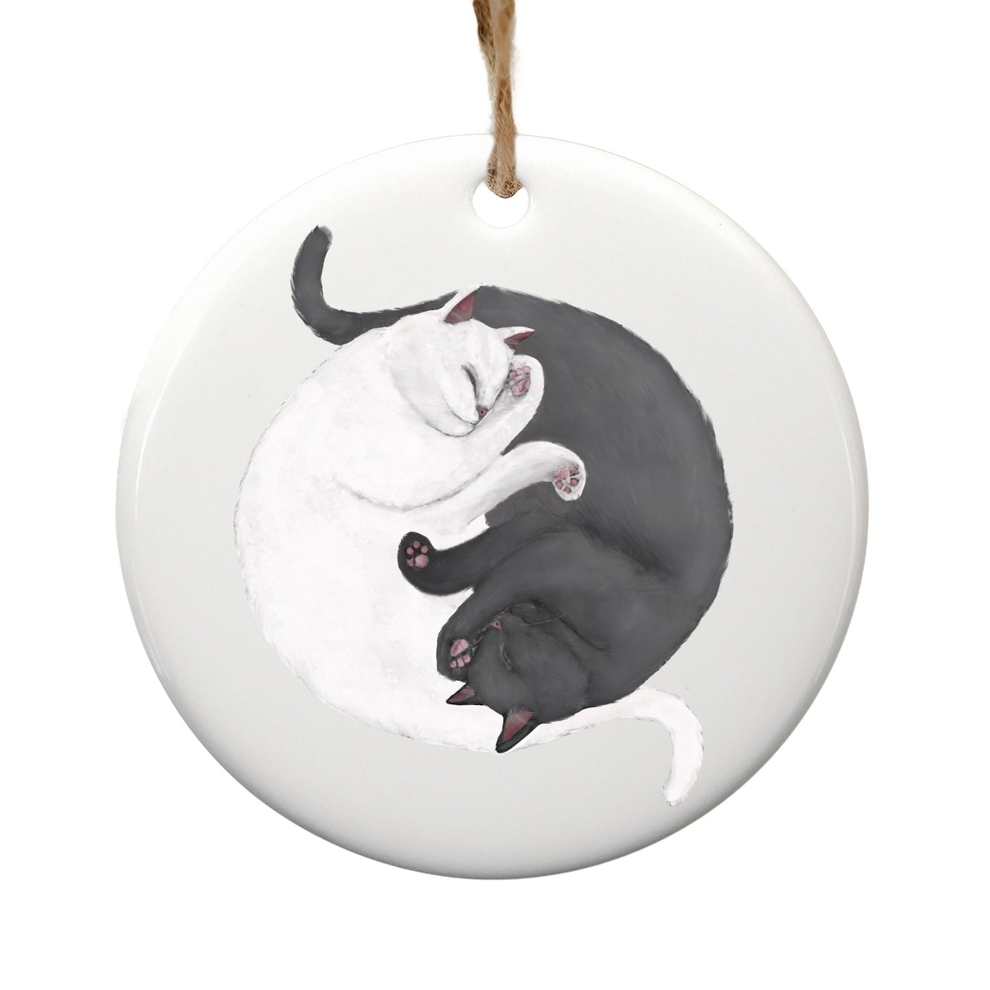 Sleeping White And Gray Cats Ceramic Ornament - MerikaArt