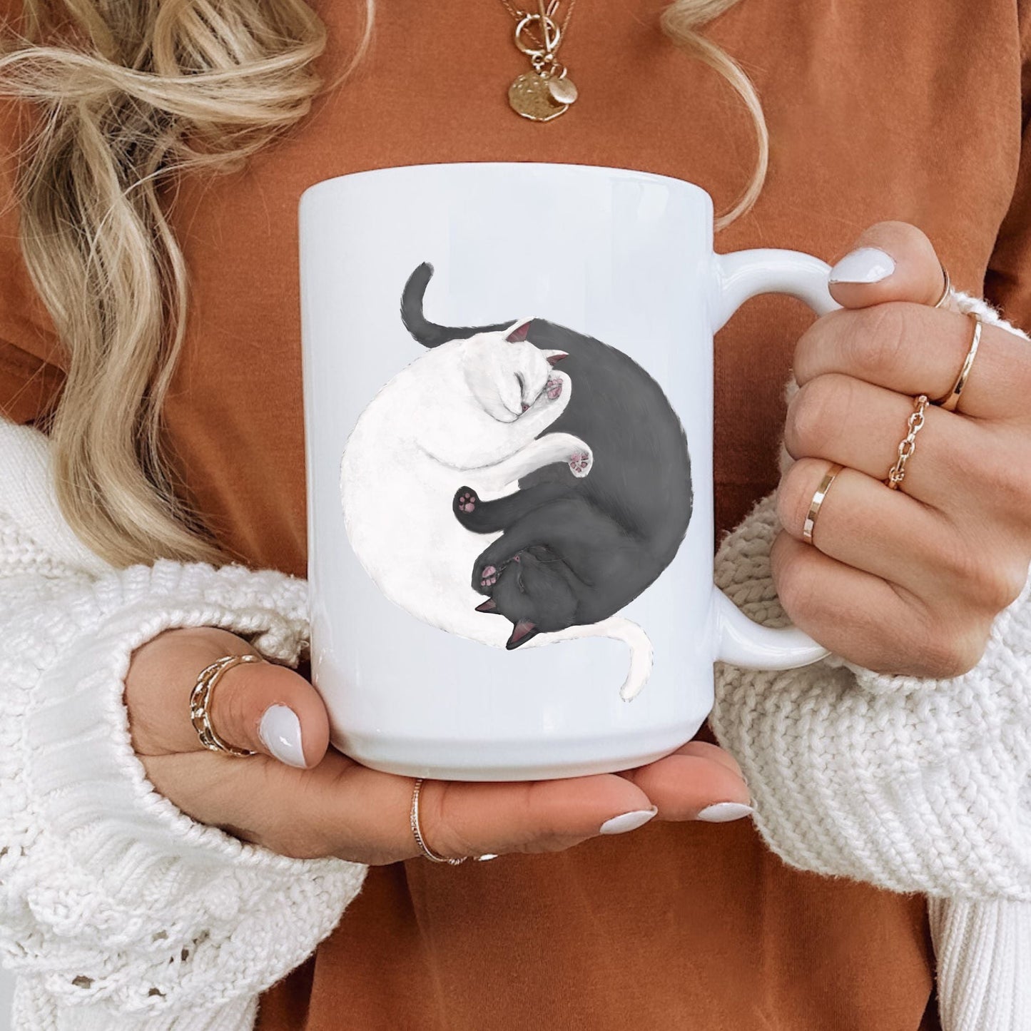 Sleeping White and Gray Cats Mug - MerikaArt