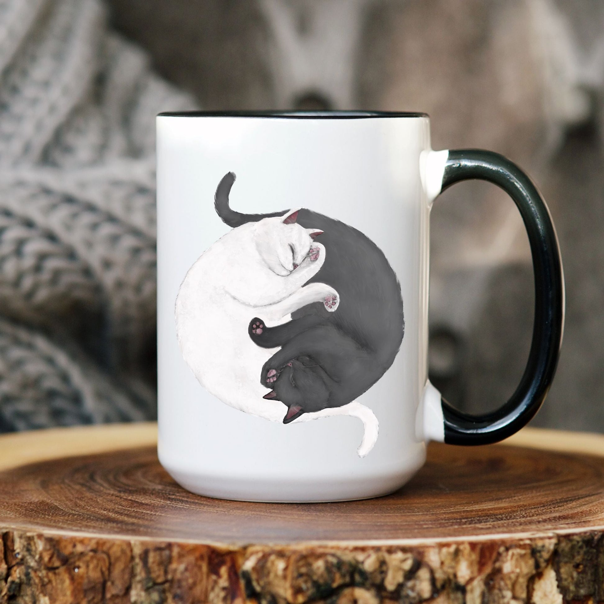 Sleeping White and Gray Cats Mug - MerikaArt