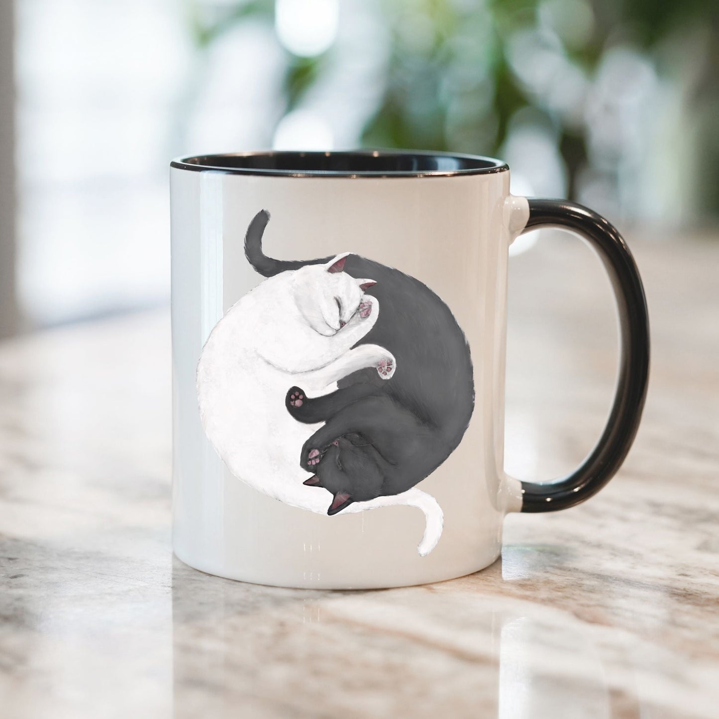 Sleeping White and Gray Cats Mug - MerikaArt