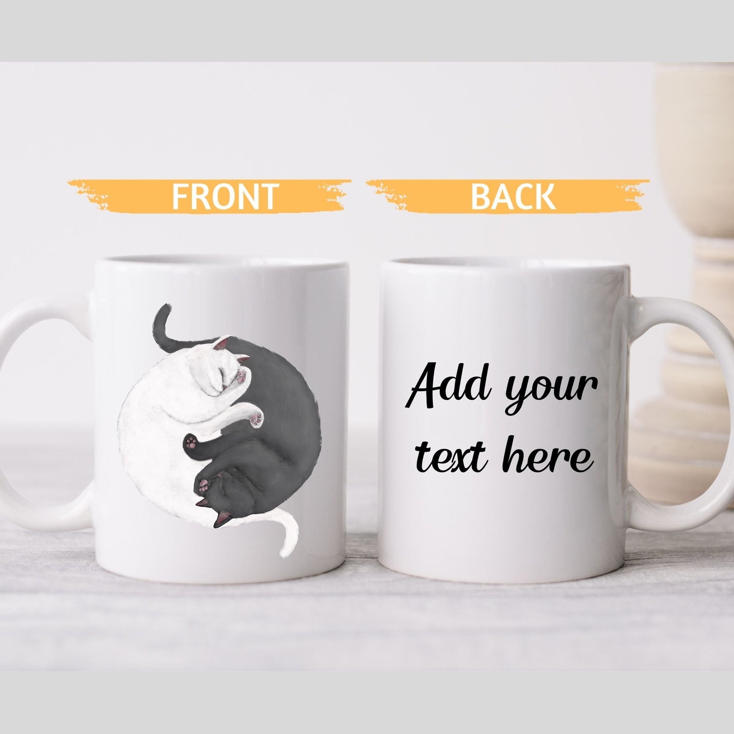 Sleeping White and Gray Cats Mug - MerikaArt