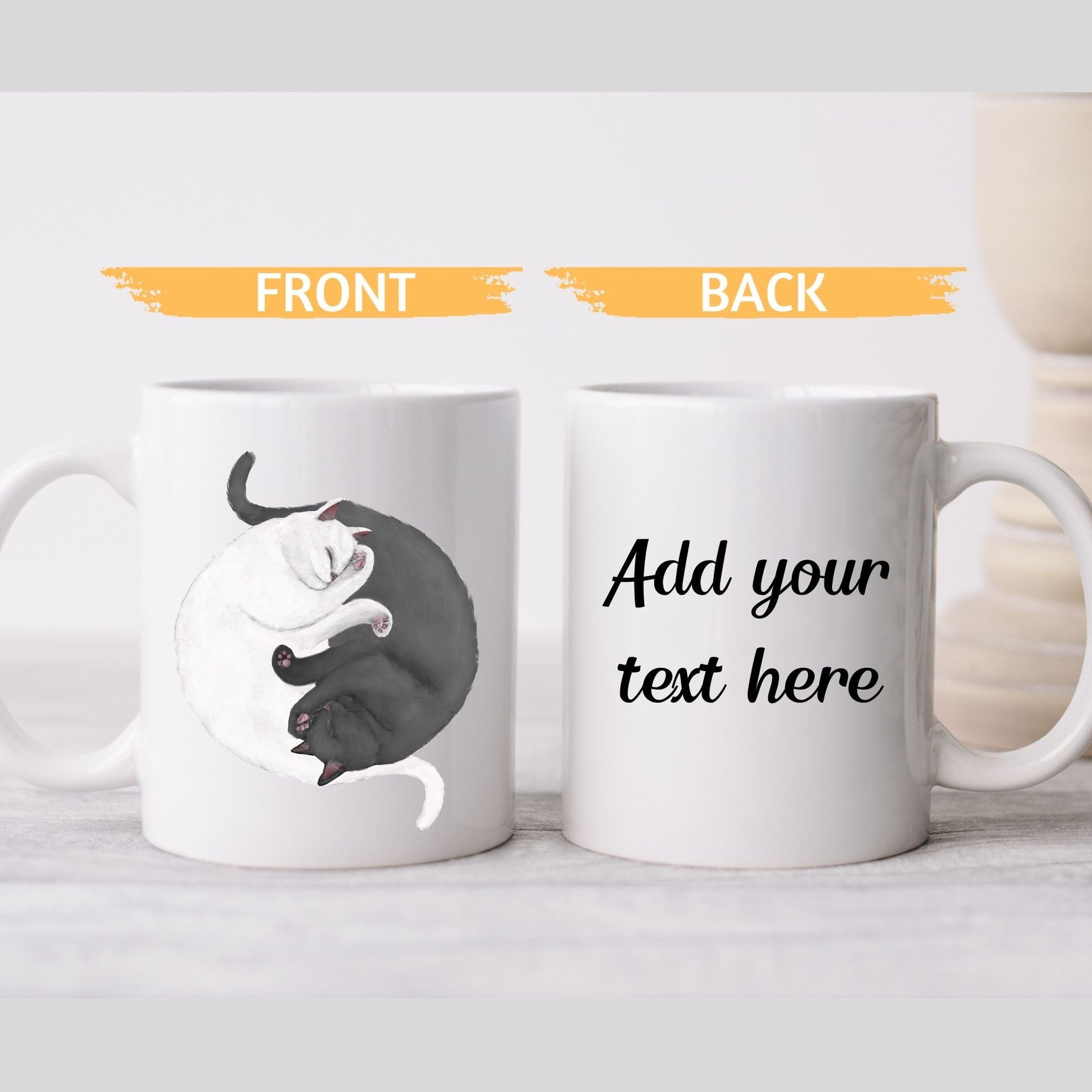 Sleeping White and Gray Cats Mug - MerikaArt