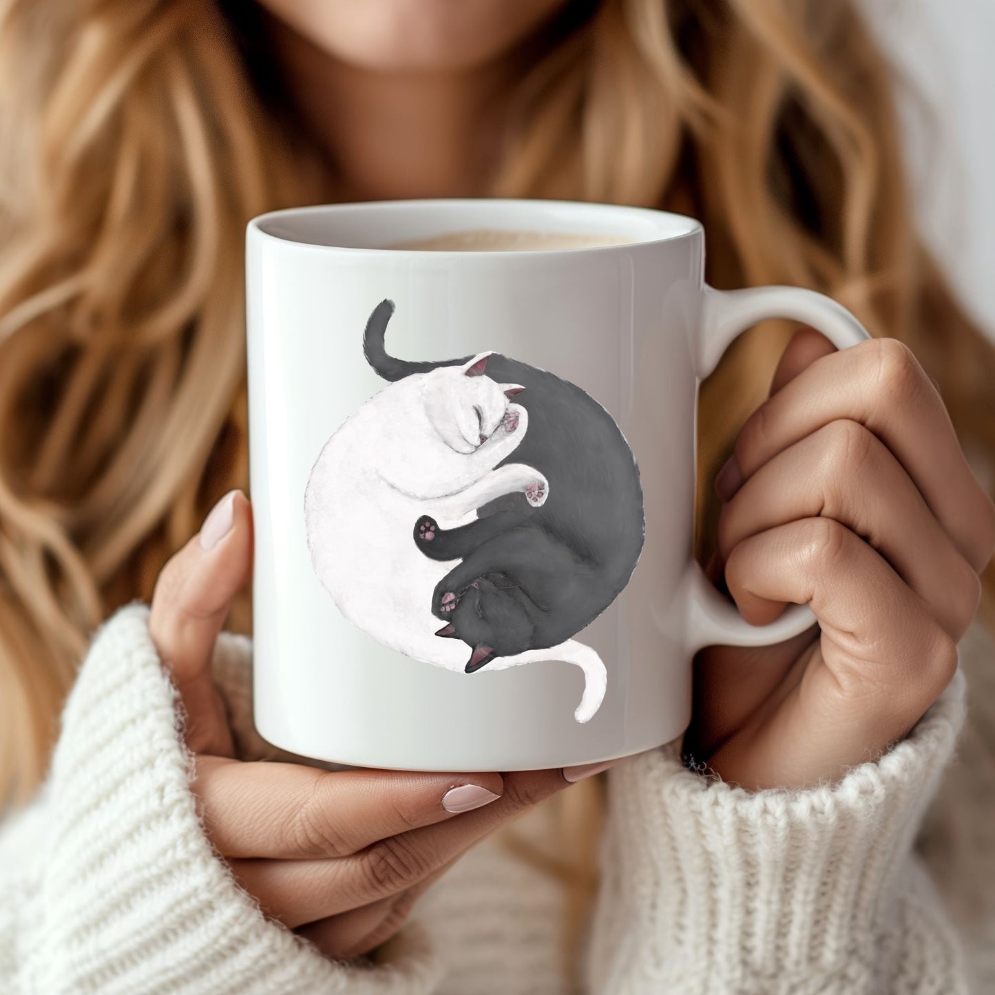 Sleeping White and Gray Cats Mug - MerikaArt