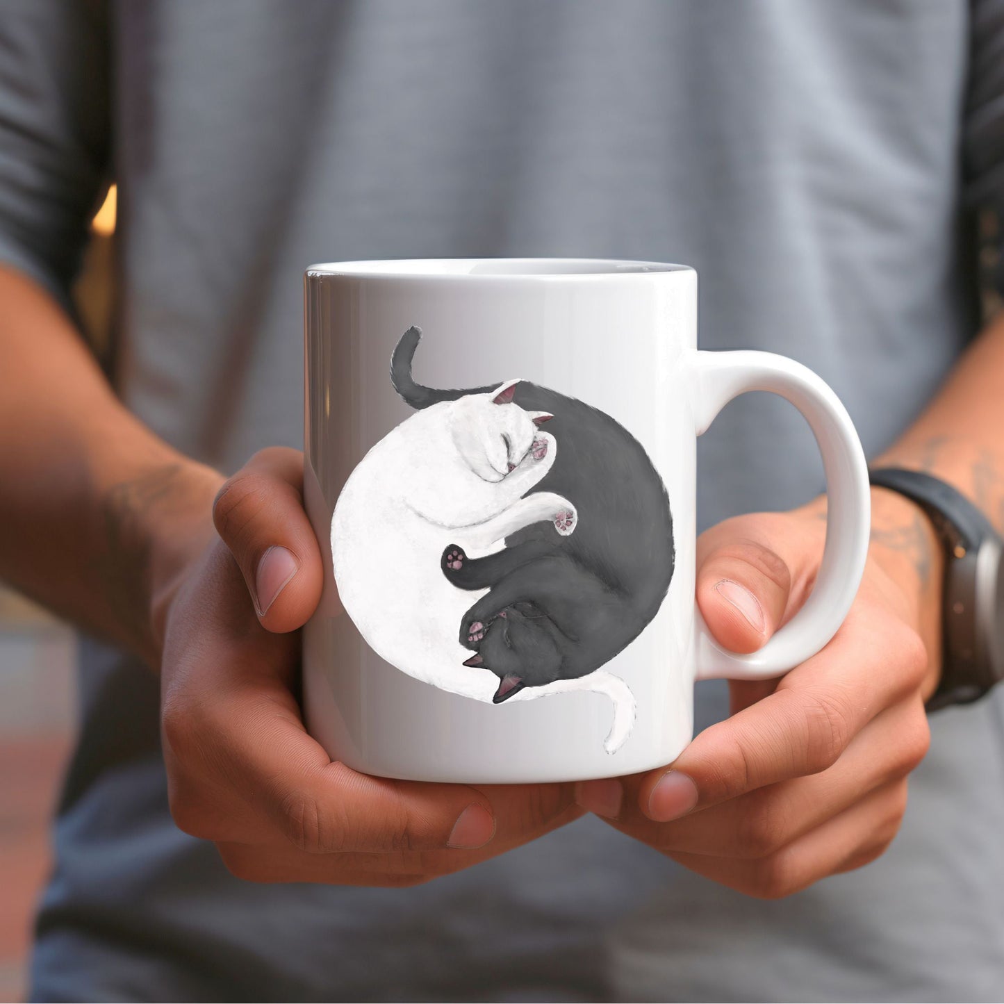 Sleeping White and Gray Cats Mug - MerikaArt