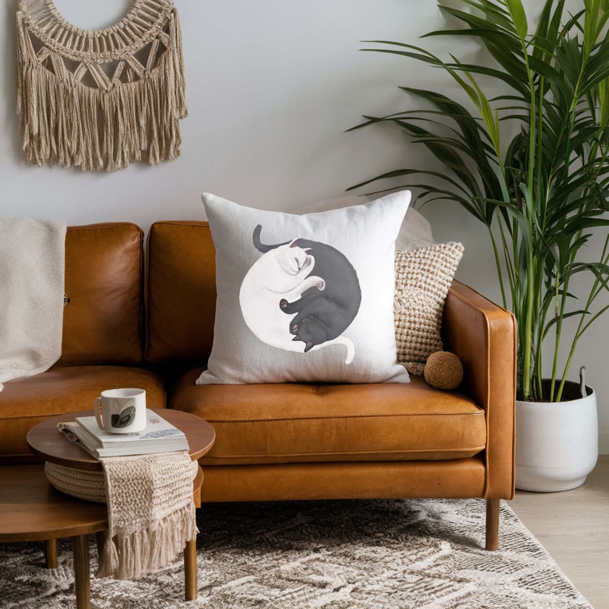 Sleeping White and Gray Cats Pillow - MerikaArt