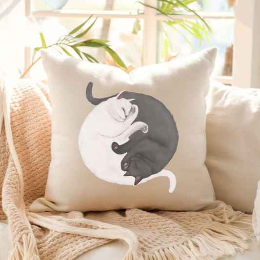 Sleeping White and Gray Cats Pillow - MerikaArt