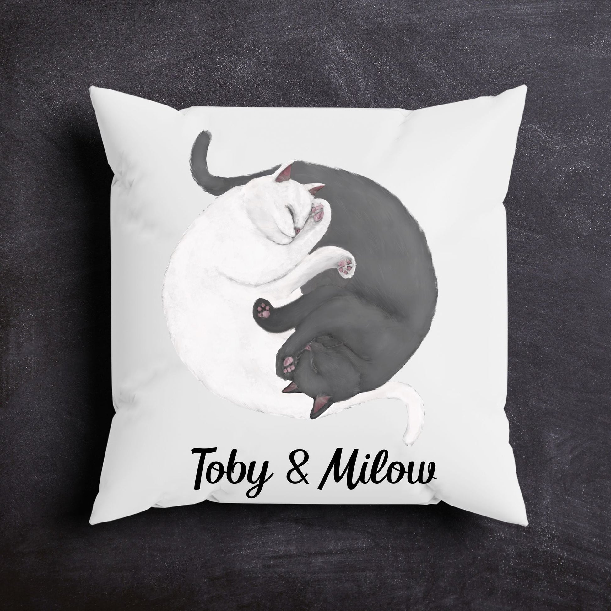 Sleeping White and Gray Cats Pillow - MerikaArt