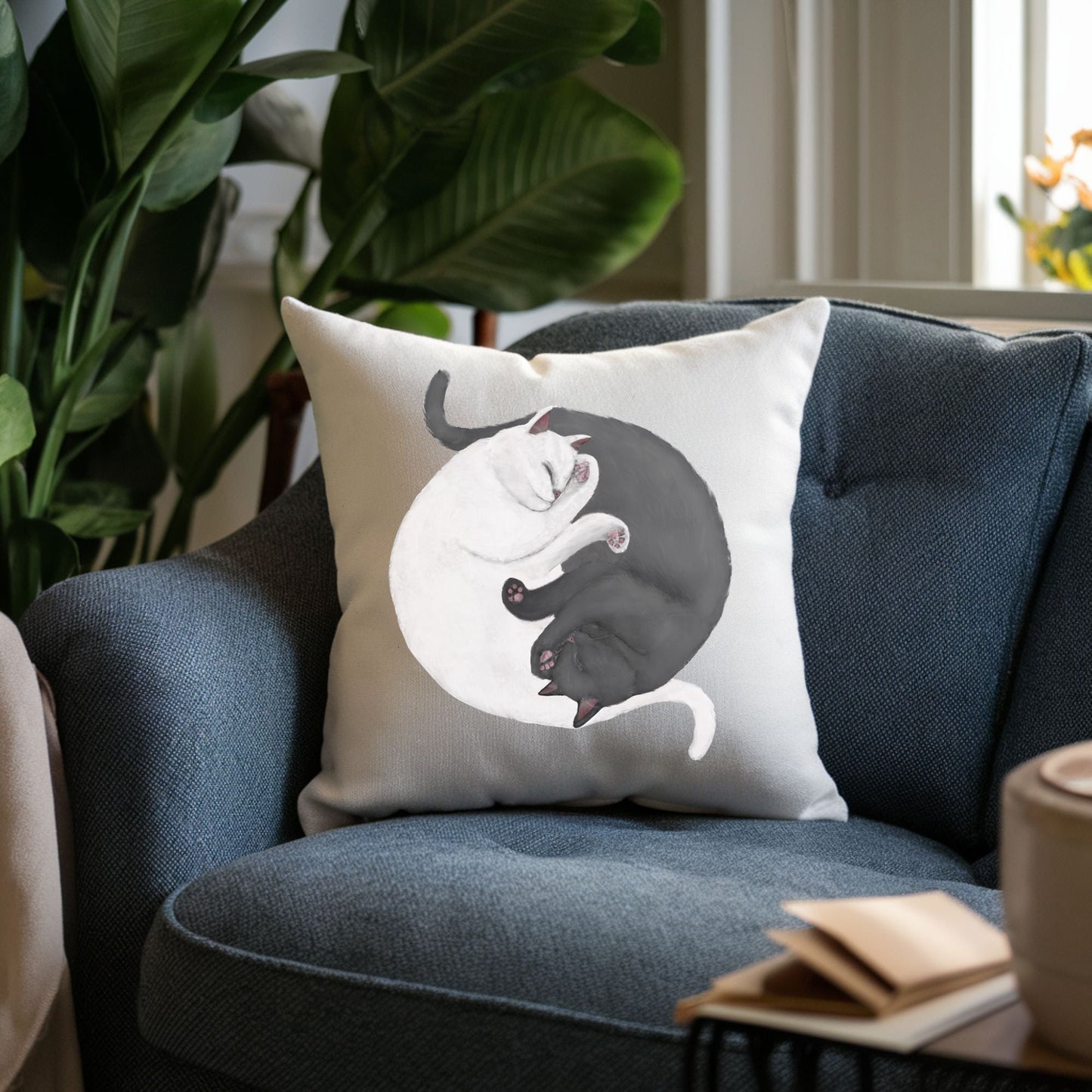 Sleeping White and Gray Cats Pillow - MerikaArt